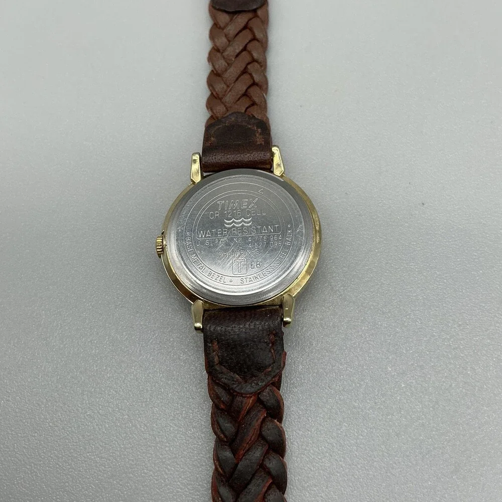 Vintage Timex Indiglo Womens Watch Champagne Dial Brown Leather New Battery
